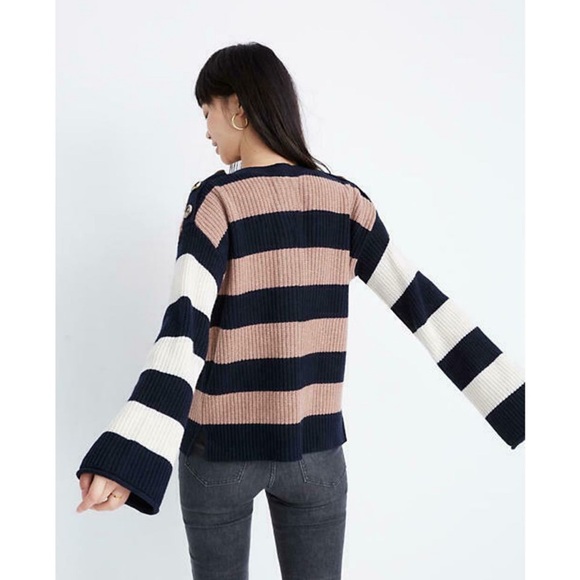 Madewell Calloway Boatneck Pullover Sweater in Stripe Mix Heather Earth size L - Picture 2 of 6